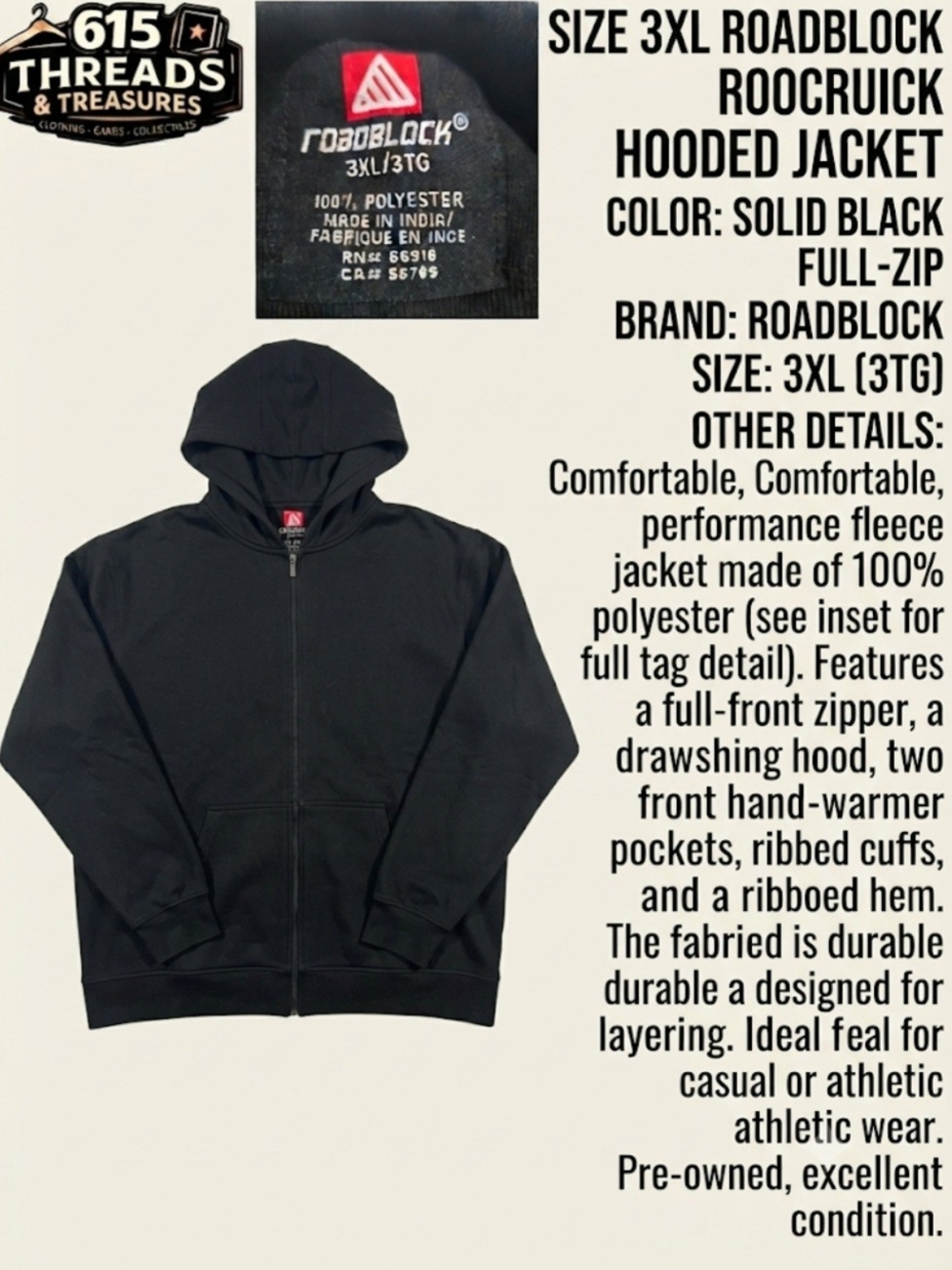 Roadblock Men's Solid Black Hooded Lightweight Jacket